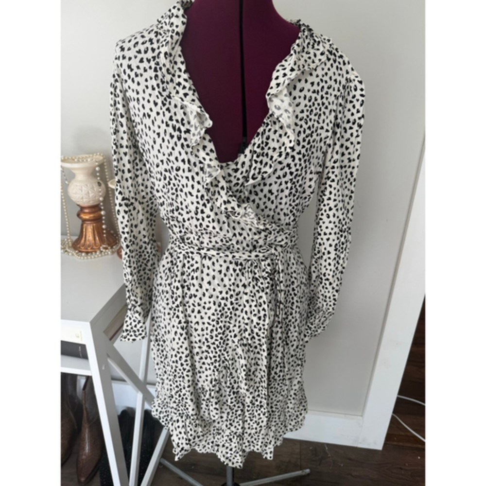 Maje White and Black Animal Print Wrap Dress 2